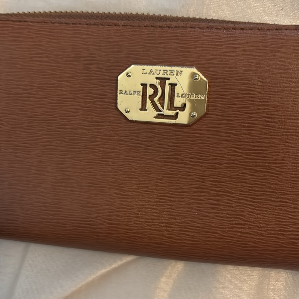 Ralph Lauren Brown Leather Crossbody with Gold RL Plaque - Picture 3 of 4